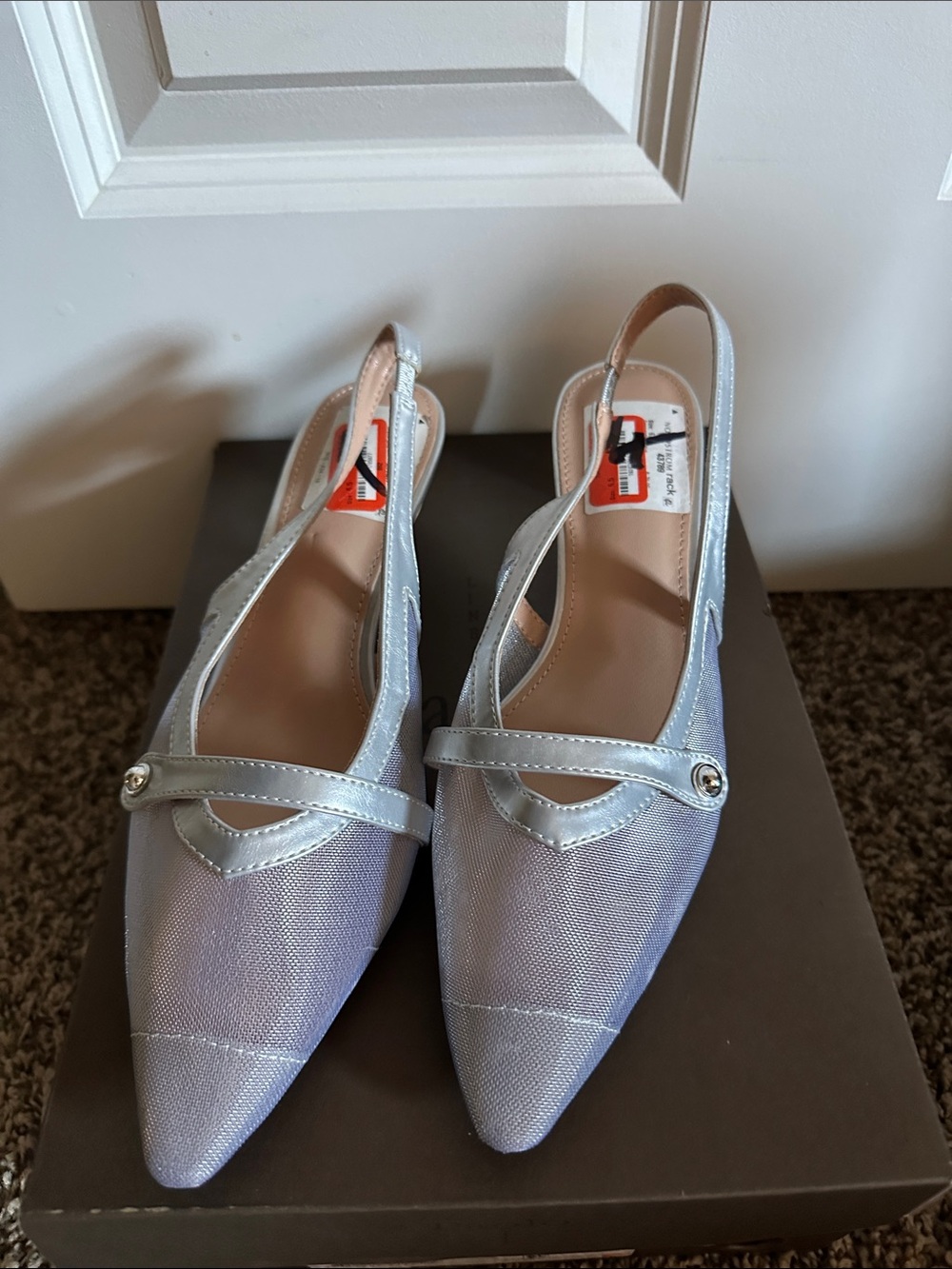 New York & Company Lavender Pointed Slingback Flats with Silver Trim